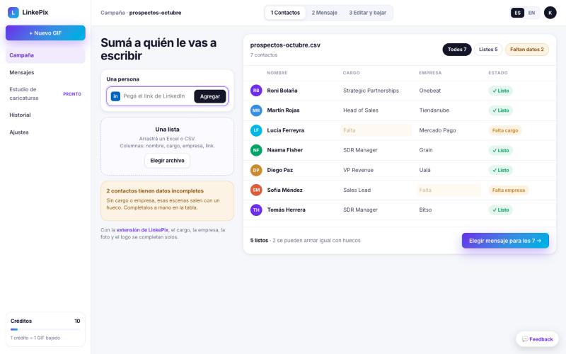 LinkePix dashboard